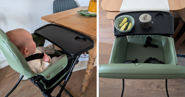 Baby sat in Ickle Bubba Flip Magic Fold Highchair at the dining table