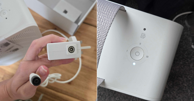 Details of the plug and control buttons of the IKEA UPPATVIND air purifier