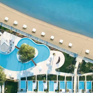 An aerial view of the pool at Ikos Dassia in Corfu.