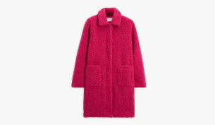 Plain Longline Teddy Coat, Burgundy