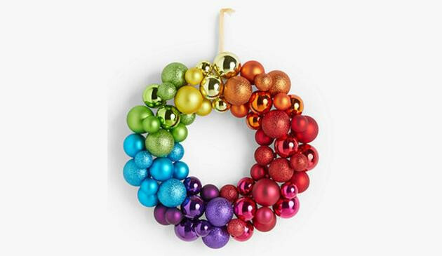Rainbow bauble wreath