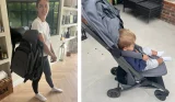 Mum holding the Joolz Aer 2 stroller with son in stroller