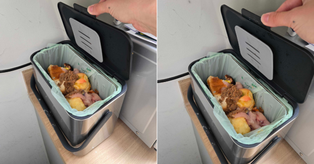 The Joseph Joseph food caddy full with food waste