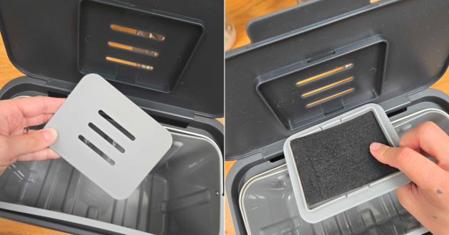 The carbon filter inside the Joseph Joseph food caddy
