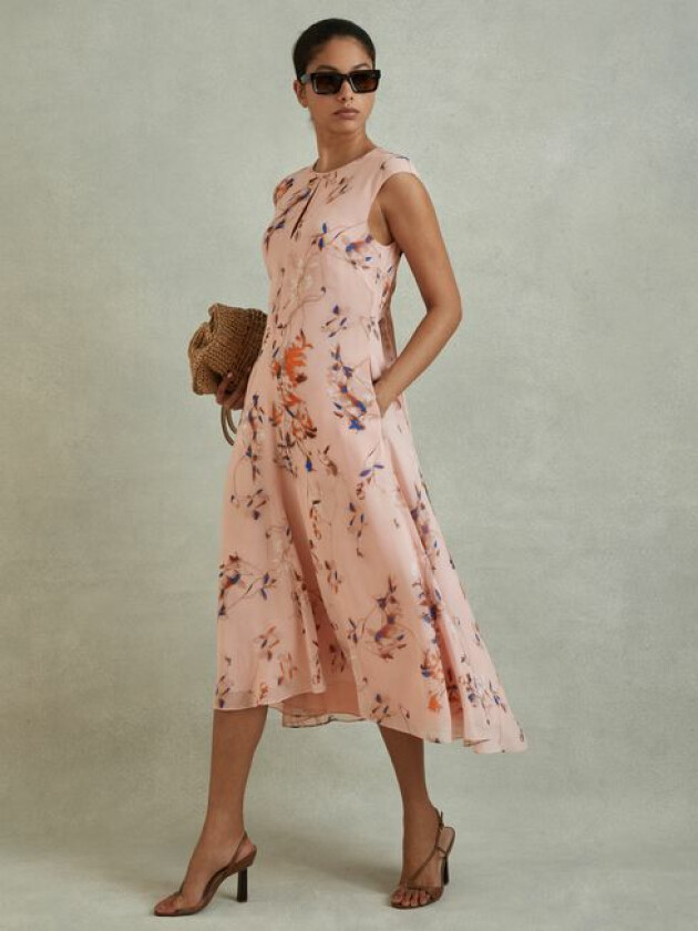 Reiss Becci Printed Open Back Midi Dress