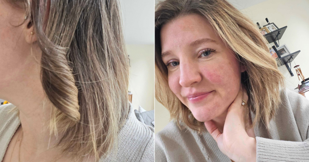 Rebecca Roberts using the KEEO Genius Pro+ hair straighteners to curl her hair