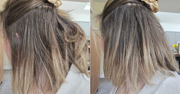 Before and after styling Rebecca's hair with the KEEO Genius Pro+ hair straighteners