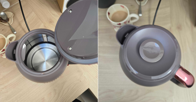A close up of the removable lid of the Kenwood Dusk kettle