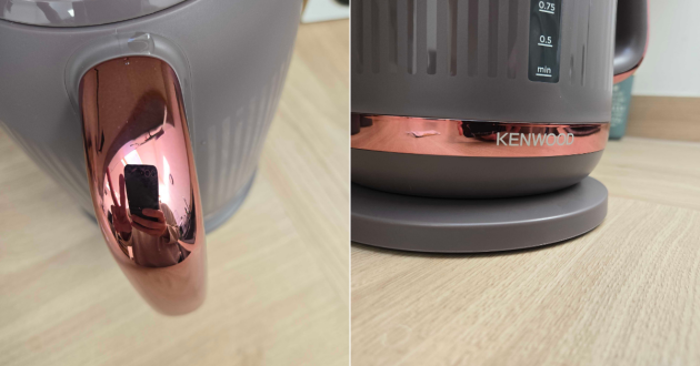 A close up of the metallic accents on the Kenwood Dusk kettle