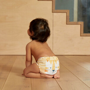 Kit & Kin reusable nappies pictured on a baby