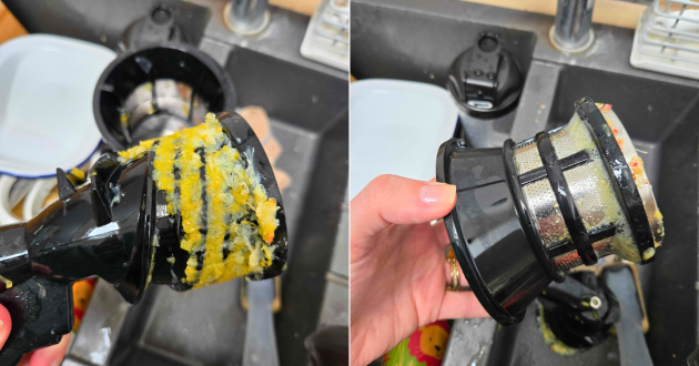 The Kuvings Auto6 is easy to clean - here's a close up of the mechanism and filter