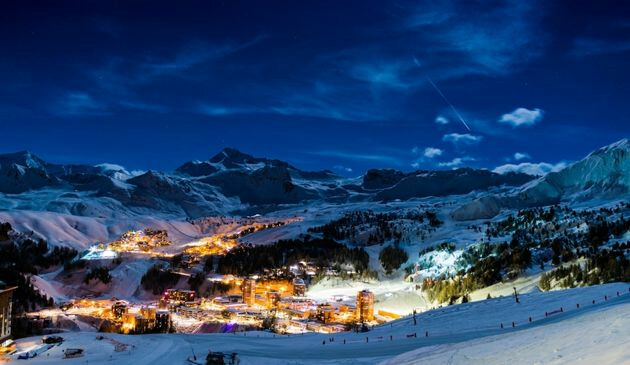 La Plagne ski resort, France at night.