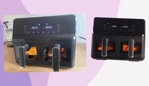 Lakeland Dual Basket Air Fryer product imagery and in use