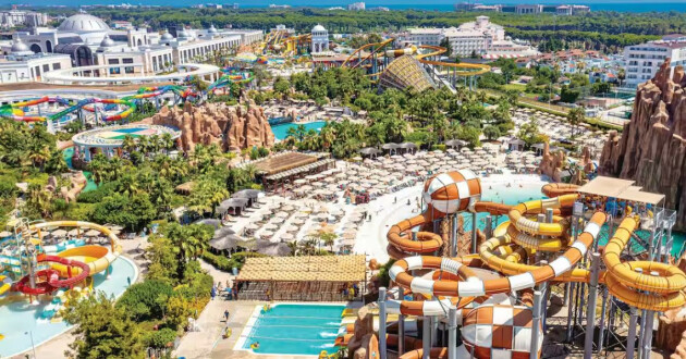 An aerial view of the Land of Legends hotel in Antalya, Turkey