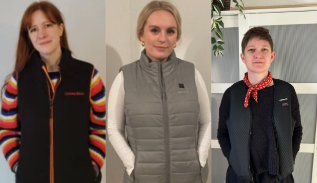 Three women wearing some of the best heated gilets