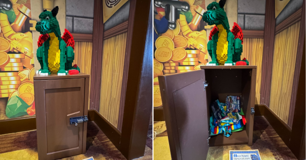 LEGO in the safe in the Knight's Room at the LEGOLAND Resort Castle Hotel