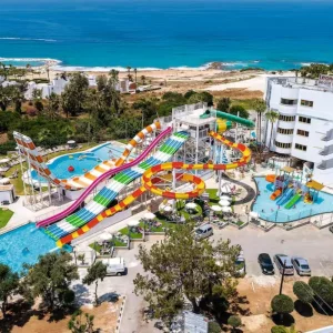 Aerial view of the Leonardo Laura Beach Splash Resort in Cyprus