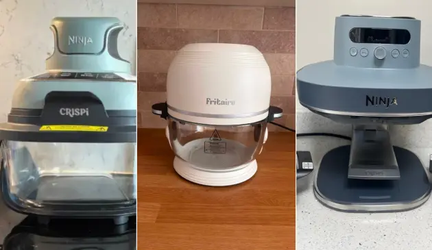 A grid of glass air fryers by Ninja and Fritaire