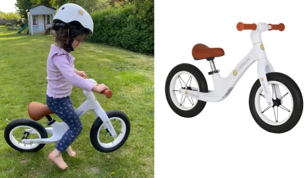 Child on white LittleLife balance bike