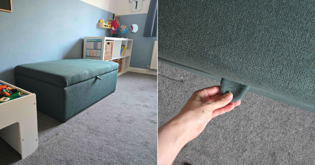 The Loaf Bed in a Bun in a bedroom and the pull handle