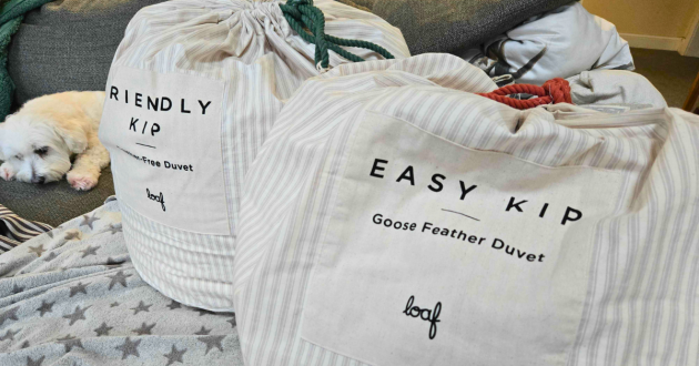 A view of the Easy Kip and Friendly Kip duvets in their storage bags