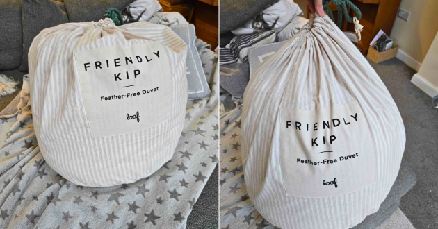 A grid view of the Loaf Friendly Kip Duvet packaging side by side