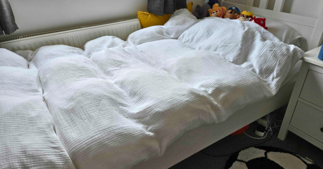 The Loaf Friendly Kip Duvet being used in a child's bedroom during testing