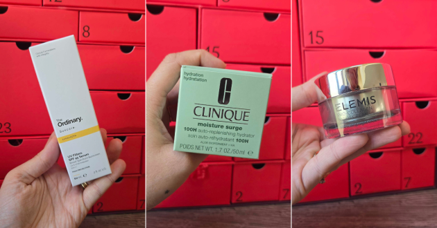Three products from inside the LOOKFANTASTIC beauty Advent calendar 2026
