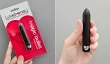 A product grid of Lovehoney's Magic Bullet vibrator on the left in its packaging and on the right being held in a hand