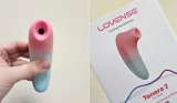 A picture grid of the Lovense Tenera 2 being held by a hand next to a picture of its box