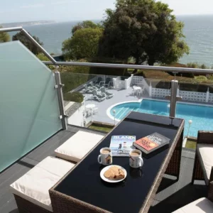 Pool view from a room at Luccombe Hall Hotel in the Isle of Wight
