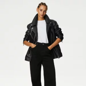 M&S Collection Faux Leather Girlfriend Biker Jacket