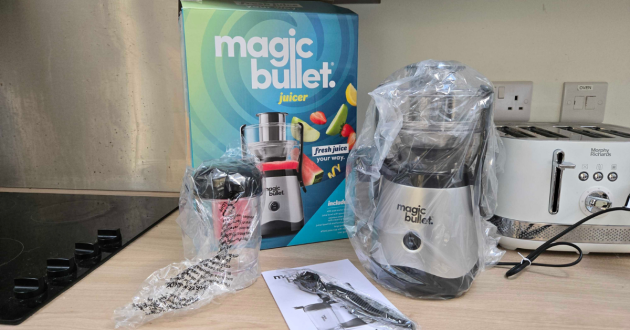The magic bullet Mini Juicer in its packaging