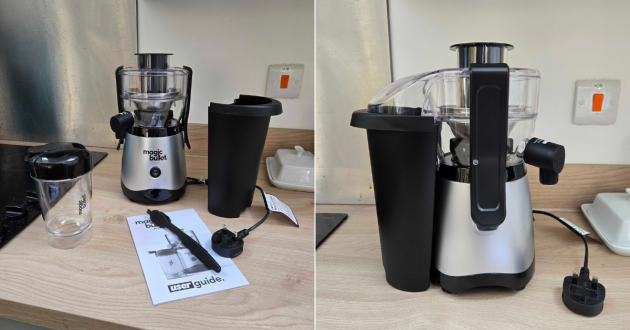 The magic bullet Mini Juicer unboxed and from the side