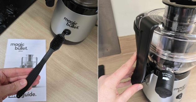 Close up of the attachments with the magic bullet Mini Juicer