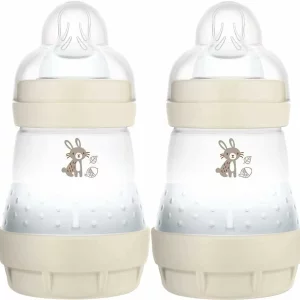 MAM easy start self sterilising baby bottles beige 2 pack stock image