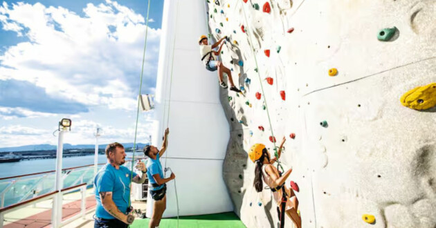 A climbing wall on a Marella cruise ship