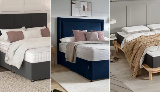 A photo grid showing three different firm mattresses side by side