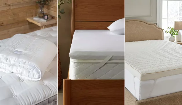A product grid of three different mattress toppers