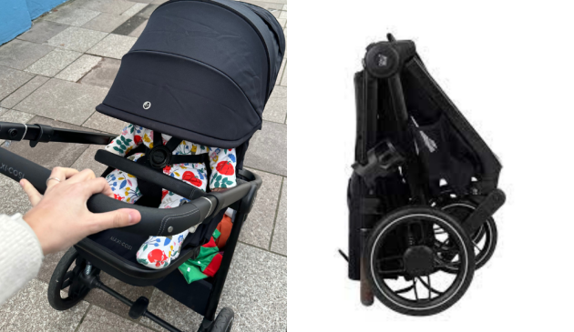 Mum pushing Maxi-Cosi Oxford and folded