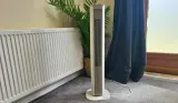 The Meaco Sefte Smart 36" Tower Fan in a living room