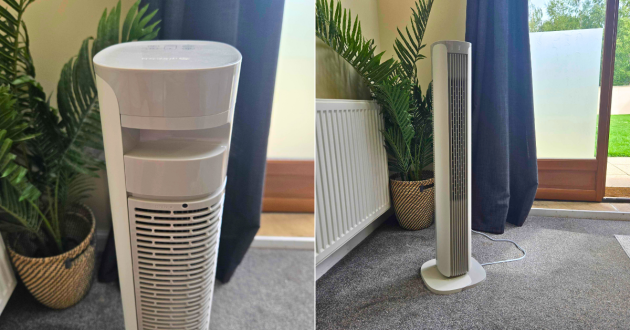 The Meaco Sefte Smart 36" Tower Fan handle and from the front
