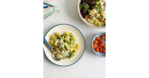 Pesto Gnocchi Bake with Mozzarella, Broccoli & Peas