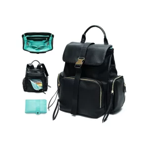 Miss Fong changing bag main image showing standalone backpack, view of open bag from top, from back and changing mat