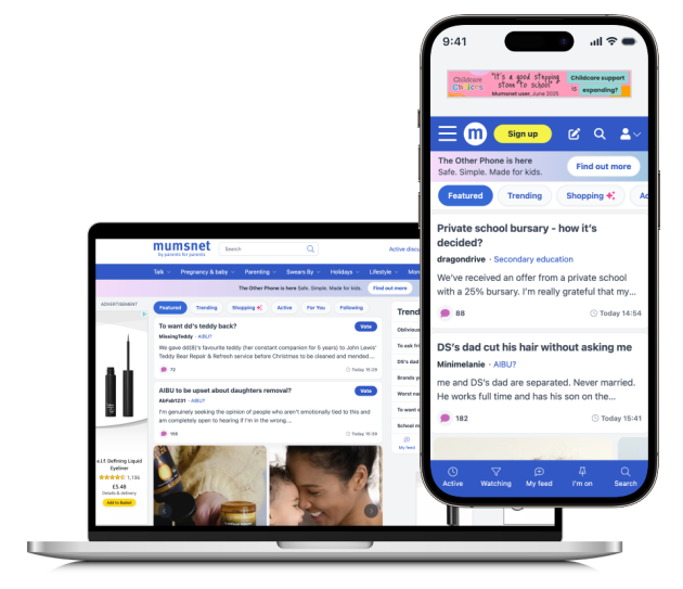 Mumsnet website on laptop and mobile