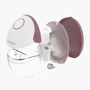 image of the momcozy m6 breast pump showing its different parts and how it fits together