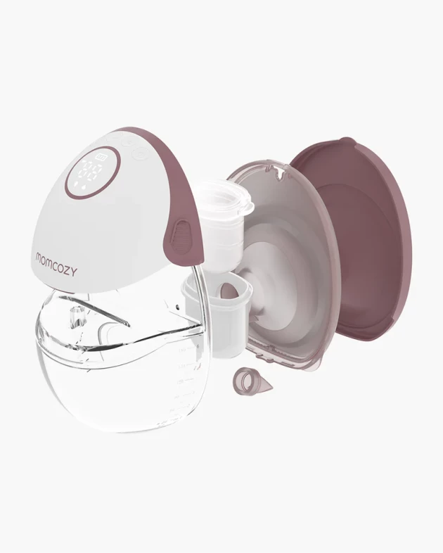 image of the momcozy m6 breast pump showing its different parts and how it fits together