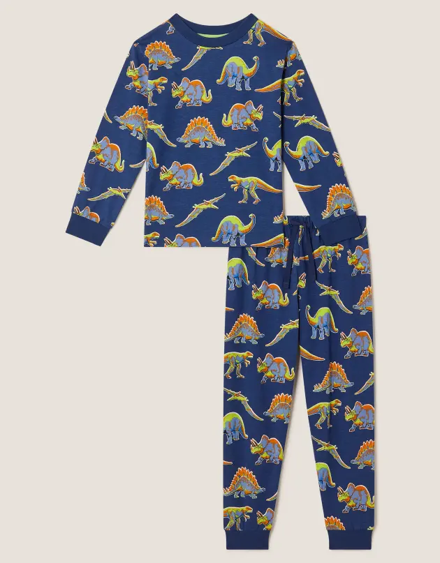 Product image of Monsoon's Dinosaur Print Long Pyjamas Set Blue pyjamas