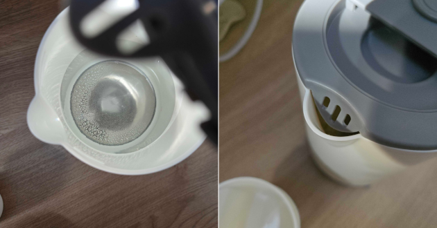 Morphy Richards travel kettle open showing water level and spout detail