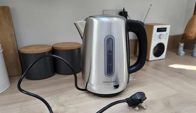The Morphy Richards Equip kettle positioned on our tester's worktop